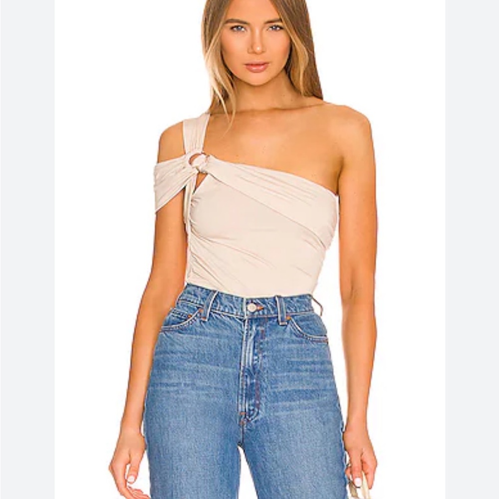 Jonathan Simkhai One-Shoulder Twist-Ring Camisole in Beige